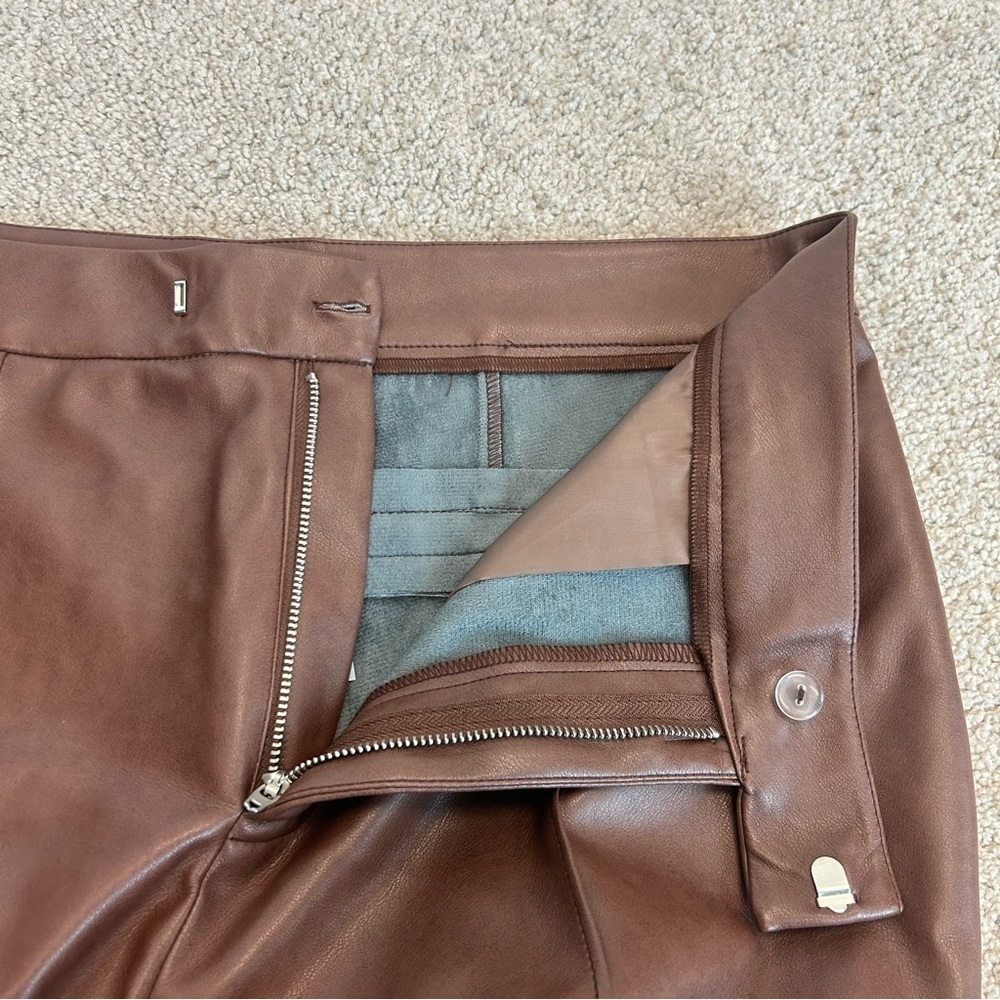 7 for all mankind brown faux leather wide leg bell bottom pants Sz L NWT - Picture 4 of 13